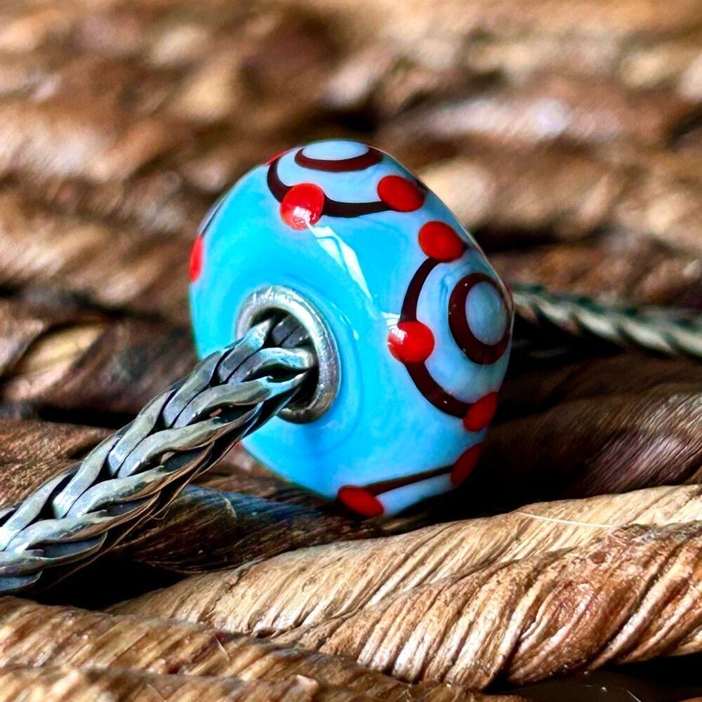 TROLLBEADS Light Blue, Red & Black Unique (BEAD #2) LAA 925S NEW! Opaque